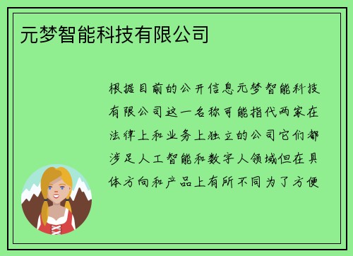 元梦智能科技有限公司